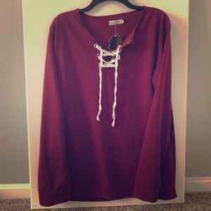 Dark Red Tie Front Shirt